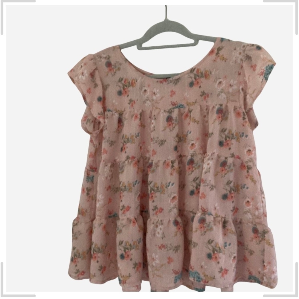 Pre-owned Floral Ruffle Blouse in Pink - Picture 2 of 4
